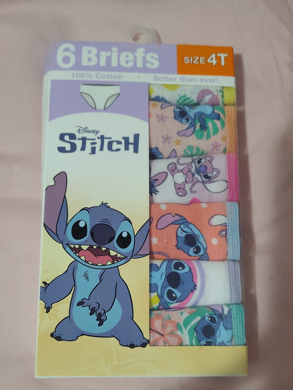 Disney Stitch Girls' 6-Pack Briefs - Purple, Pink, Orange, White, Green, Blue